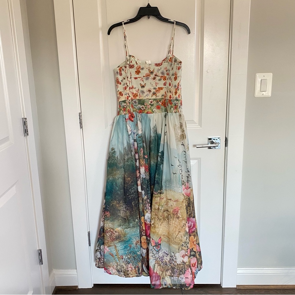 Anthropologie Floral Midi Dress in Light Blue, Pink and Green - Picture 9 of 9